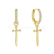 Fashionable S925 Silver Zircon Cross Hoop Earrings for Halloween Costume Accessories, Golden, 26x6mm(VE4564-1)