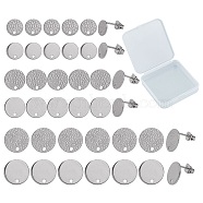 CREATCABIN 48Pcs 2 Style 304 Stainless Steel Ear Stud Findings, with Ear Nuts/Earring Backs and Hole, Flat Round, Stainless Steel Color, 10x1mm, Hole: 1.3mm, Pin: 0.8mm(STAS-CN0001-02)