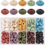 Natural Lava Rock European Beads, Dyed, Large Hole Beads, Flat Round, Mixed Color, 15~16x8.5~9mm, Hole: 4~5mm, 100pcs/box(G-NB0001-58)