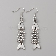 Alloy Fishbone Long Dangle Eararings for Women, Platinum, 72mm, Pin: 0.8mm(EJEW-WH0017-45A-P)