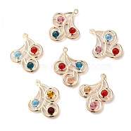 Iron with Glass Pendants, Hollow Flower Charm, Mixed Color, 33x27x5.5mm, Hole: 1.8mm(IFIN-B002-02KCG)