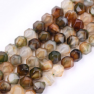 Natural Agate Beads Strands, Dyed, Faceted, Star Cut Round Beads, Sandy Brown, 12x10x10mm, Hole: 1mm, about 31~32pcs/strand, 14.9 inch(G-T121-05C)