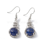 Natural Lapis Lazuli Gourd Dangle Earrings with Crystal Rhinestone, Platinum Brass Jewelry for Women, 39mm, Pin: 0.6mm(EJEW-A092-04P-10)