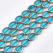 Electroplate Glass Beads Strands, Edge Plated, Oval, Deep Sky Blue, 17x14x4.5mm, Hole: 1.2mm, about 20pcs/strand, 12.9 inch(EGLA-S188-03F)