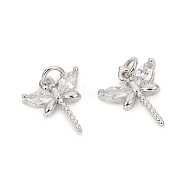Brass Micro Pave Cubic Zirconia Charms, with Jump Rings, Dragonfly, Clear, Platinum, 11.8x10.5x2.5mm, Jump Rings: 4x0.8mm, 2.5mm Inner Diameter(ZIRC-L096-06P)