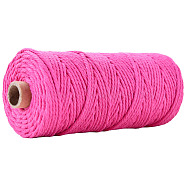 Cotton String Threads for Crafts Knitting Making, Fuchsia, 3mm, about 109.36 Yards(100m)/Roll(KNIT-PW0001-01-24)