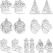 CHGCRAFT 14Pcs 7 Style 201 Stainless Steel Pendants, Laser Cut, Christmas Mixed shape, Stainless Steel Color, 17~19x6.5~17.5x1mm, Hole: 1.4mm, 2pcs/style(STAS-CA0001-51)