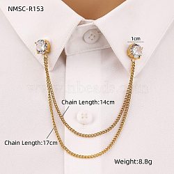 304 Stainless Steel Pave Cubic Zirconia Round Hanging Chain Brooch, Golden, Clear, 170mm, Brooch: 10mm(JEWB-S021-02G-03)