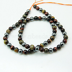 Natural Tiger Iron & Synthetic Hematite Beads Strands, Dyed & Heated, Round, SaddleBrown, 12mm, Hole: 1mm; about 33pcs/strand, 15.7inches(G-H1581-12mm)