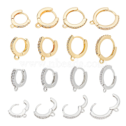 ARRICRAFT 16Pcs 8 Style Brass Micro Pave Clear Cubic Zirconia Huggie Hoop Earring Findings, with Horizontal Loops, Platinum & Golden, 13.5~16x12~15x2~2.5mm, 2Pcs/style(KK-AR0002-65)