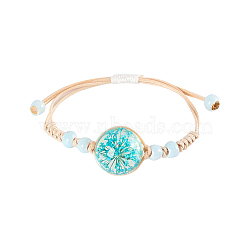 Porcelain Beads Braided Bead Bracelet for Girl Women, with Glass Pendant, Deep Sky Blue, Inner Diameter: 5/8~ 3-1/8 inch(1.5~7.9cm)(BJEW-C004-01A)