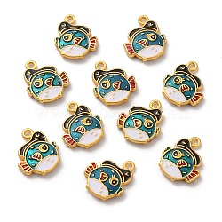 Alloy Enamel Pendants, Matte Gold Color, Puffer, Blue, 15.8x13x2.5mm, Hole: 1.5mm(ENAM-B056-05G-01)