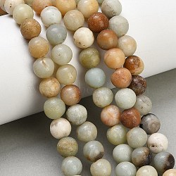 Natural Frosted Flower Amazonite Beads Strands, Round, 8~8.5mm, Hole: 1mm, about 48~49pcs/strand, 14.29~14.57 inch(36.3~37cm)(GG-CBA6382-A04-8mm-01)