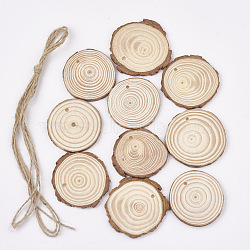 Undyed Unfinished Wooden Pendants, Wood Slice, Tree Ring, PapayaWhip, 51~62x5mm, Hole: 3~4mm, about 10pcs/bag(WOOD-T011-33)