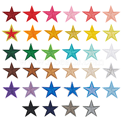 Star Shape Cloth Embroidery Applqiues, Iron on/Sew on Patches, Costume Ornament Accessories, Mixed Color, 29x30x1.8mm(PATC-WH0012-51)