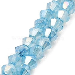 Imitation Jade Glass Beads Strands, AB Color Plated, Faceted, Bicone, Deep Sky Blue, 4.5x4mm, Hole: 1mm, about 89~100pcs/strand, 13.31''~14.25''(33.8~36.2cm)(GLAA-P058-02A-02)