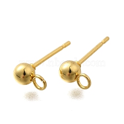 201 Stainless Steel Stud Earring Findings, with Loop and 304 Stainless Steel Pins, Round, Real 18K Gold Plated, 15x6.5x4mm, Hole: 1.8mm, Pin: 11x0.5mm(X-STAS-R156-01G-05)