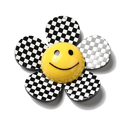 Acrylic Big Pendants, Flower with Smile, Tartan, Black, 52x53.5x14mm, Hole: 2mm(MACR-M023-02A)