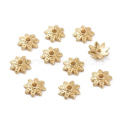 Alloy Bead Caps, Long-Lasting Plated, Multi-Petal Flower, Real 18K Gold Plated, 8x2mm, Hole: 1.2mm(PALLOY-A067-04G)