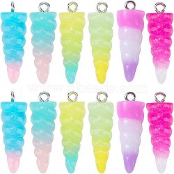 Nbeads 24Pcs 6 Colors Resin Pendants, with Platinum Iron Peg Bail, Two Tone, Horn, Mixed Color, 28~29x9~10x9.5mm, Hole: 1.8mm, 4pcs/color(RESI-NB0001-70)