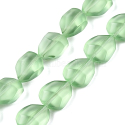 Frosted Glass Beads Strands, Imitation Gemstone, Faceted, Nuggets, Light Green, 12x9.5x6.5mm, Hole: 0.9mm, about 50pcs/strand, 23.23~23.62''(59~60cm)(GLAA-T023-30H)