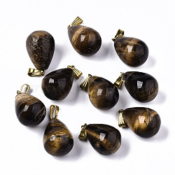 Natural Tiger Eye Pendants, with Golden Plated Brass Snap On Bails, Teardrop, 23~24x15mm, Hole: 7.5x3mm(X-G-S364-072)