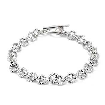304 Stainless Steel Textured Rolo Chain Bracelet, Stainless Steel Color, 8-1/4 inch(21cm)