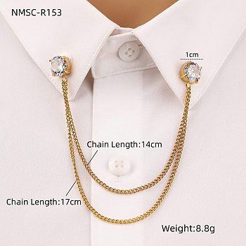 304 Stainless Steel Pave Cubic Zirconia Round Hanging Chain Brooch, Golden, Clear, 170mm, Brooch: 10mm