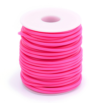 Hollow Pipe PVC Tubular Synthetic Rubber Cord, Wrapped Around White Plastic Spool, Camellia, 4mm, Hole: 2mm, about 16.4 yards(15m)/roll