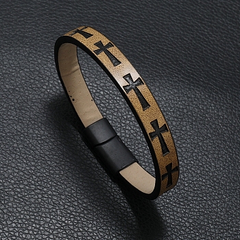 Cross Imitation Leather Flat Cord Bracelet, Light Khaki, 8-1/4 inch(21cm)