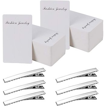 DIY Hair Accessories Making, with Iron Flat Alligator Hair Clip Findings and Cardboard Display Cards, Platinum, Hair Clip: 46x8mm, 20pcs/set