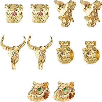 Nbeads 10Pcs 5 Style Brass Micro Pave Cubic Zirconia Beads, Mixed Shapes, Golden, 2pcs/style