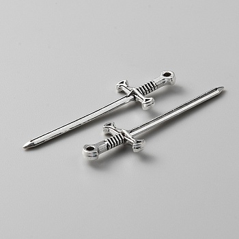 Zinc Tibetan Style Alloy Pendants, Sword Charm, Antique Silver, 54.5x16x5mm, Hole: 1.6mm