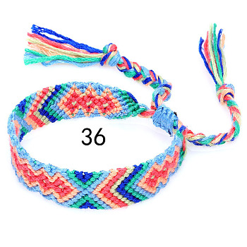 Cotton Braided Rhombus Pattern Cord Bracelet, Ethnic Tribal Adjustable Brazilian Bracelet for Women, Light Sky Blue, 5-7/8~14-1/8 inch(15~36cm)