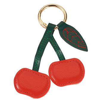 1Pc PU Leather Alloy Keychains, Light Golden, Cherry, Red, 110mm