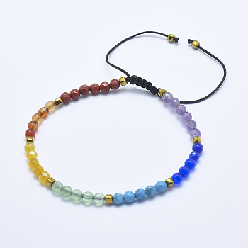 Mixed Stone Braided Bead Bracelets, with Non-Magnetic Synthetic Hematite and Nylon Cord, Faceted, 2-1/4 inch(5.7cm)~3-1/4 inch(8.3cm)