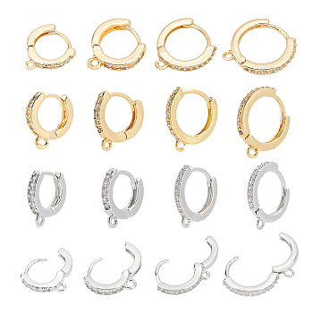 ARRICRAFT 16Pcs 8 Style Brass Micro Pave Clear Cubic Zirconia Huggie Hoop Earring Findings, with Horizontal Loops, Platinum & Golden, 13.5~16x12~15x2~2.5mm, 2Pcs/style