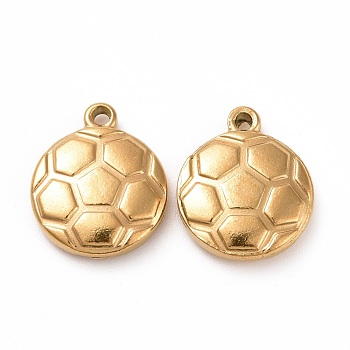 304 Stainless Steel Charms, FootBall/Soccer Ball, Golden, 15.5x13x3.5mm, Hole: 1mm