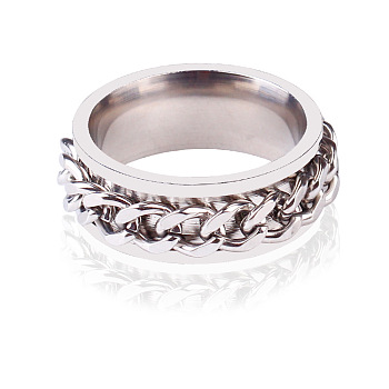 Titanium Steel Rings, with Curb Chains, Stainless Steel Color, US Size 12(21.4mm)
