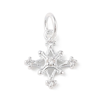 925 Sterling Silver Pave Clear Cubic Zirconia Star Charms, with Jump Rings & 925 Stamp, Silver, 12.5x10.5x1.5mm, Hole: 3.5mm