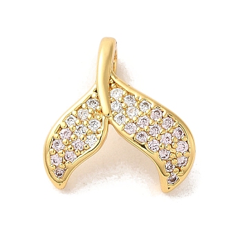 Brass Cubic Zirconia Pendants, Real 14K Gold Plated, Fishtail, Clear, 14x14x6mm, Hole: 5x3mm