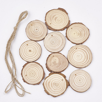 Undyed Unfinished Wooden Pendants, Wood Slice, Tree Ring, PapayaWhip, 51~62x5mm, Hole: 3~4mm, about 10pcs/bag