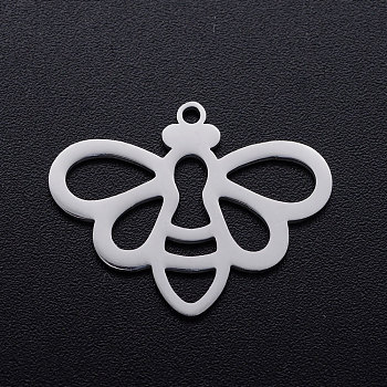 201 Stainless Steel Pendants, Bees, Stainless Steel Color, 19x24.5x1mm, Hole: 1.4mm