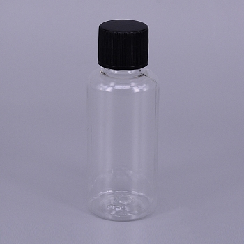 30ML Plastic Jar with Black Screw Top Cap, Refillable Bottle, Column, 78x29.5mm