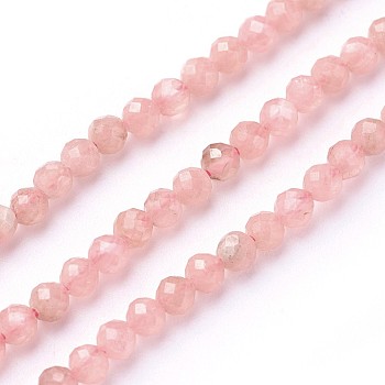 Natural Argentine Rhodochrosite Beads Strands, Faceted, Round, 2~2.5mm, Hole: 0.5mm, about 180~200pcs/strand, 14.5~16.1 inch(37~41cm)