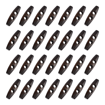 50Pcs 2-Hole Wood Buttons, Horn Toggle Buttons, Coconut Brown, 40x12mm, Hole: 6mm