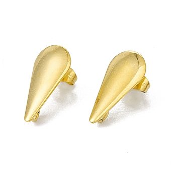 304 Stainless Steel Stud Earrings Finding, Teardrop, with Vertical Loop, Golden, 20x9mm, Hole: 2.5mm, Pin: 0.8mm