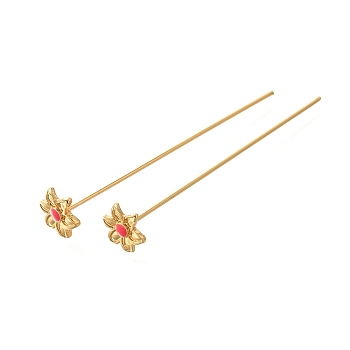 Brass Accessories, Enamel Pins, Flower, Real 18K Gold Plated, 10x9x56mm