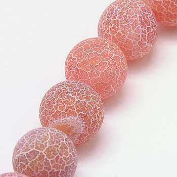 Natural Crackle Agate Beads Strands, Dyed, Round, Grade A, Indian Red, 4mm, Hole: 0.8mm, about 93pcs/strand, 15 inch