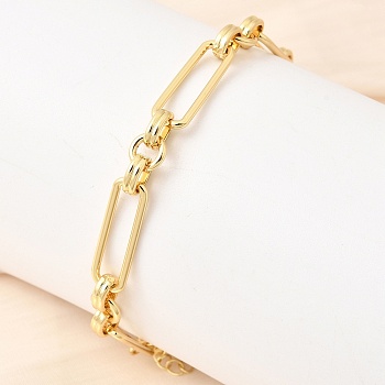Rectangle Brass Link Chain Bracelets for Women, Long-Lasting, Rack Plating Plated, Lead Free & Cadmium Free, Real 18K Gold Plated, 7.99 inch(20.3cm)